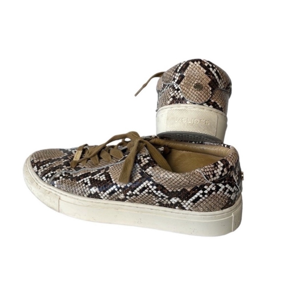 J Slides NYC Sneakers Shoes Snakeskin Leather Platform Brown Tan Lace Up Size 8
